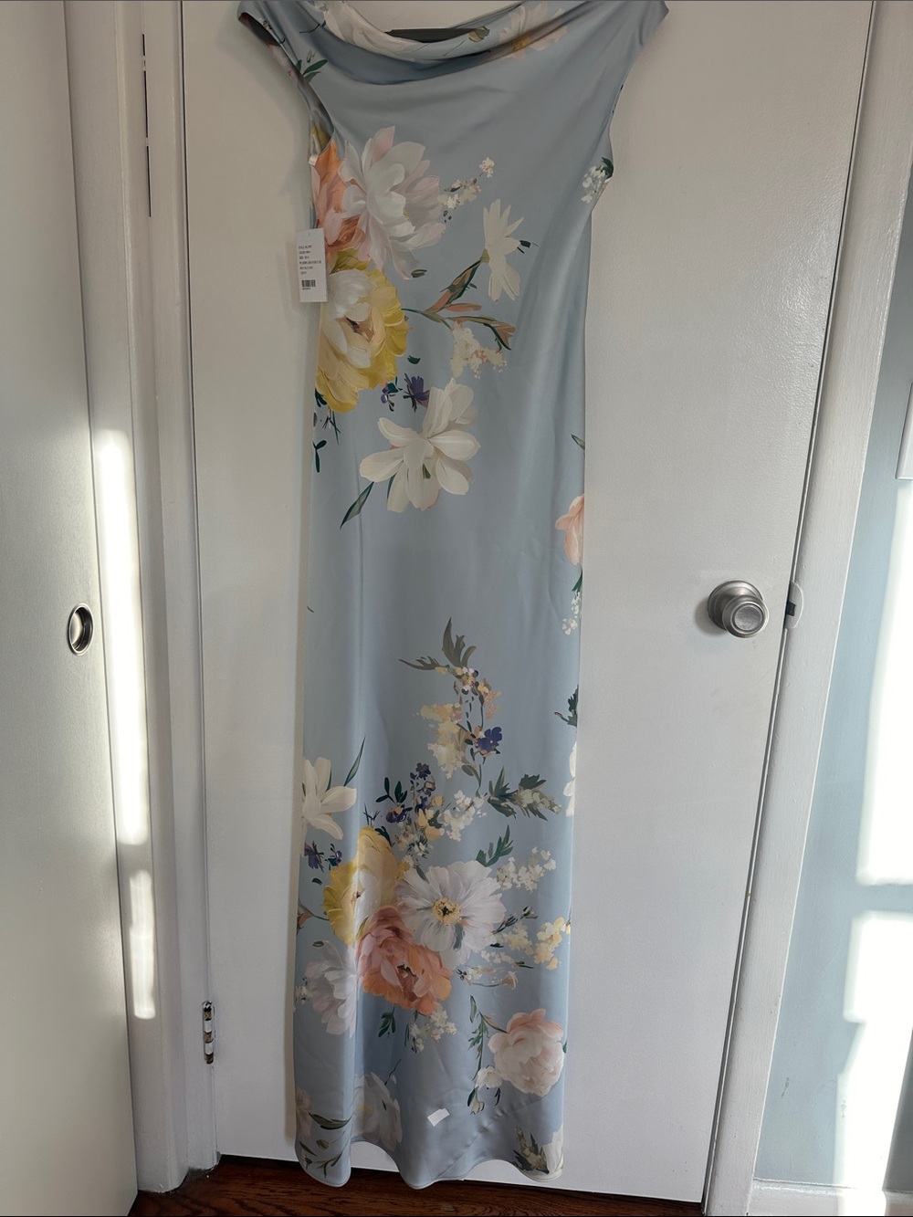 Dessy Collection Light Blue Floral Draped Gown - Picture 9 of 9